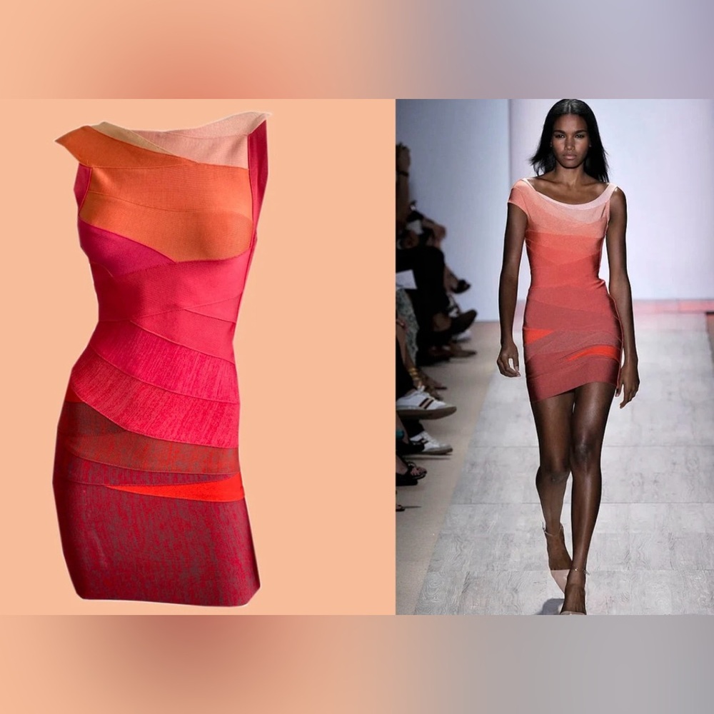 Herve Leger Red and Pink Mini Dress